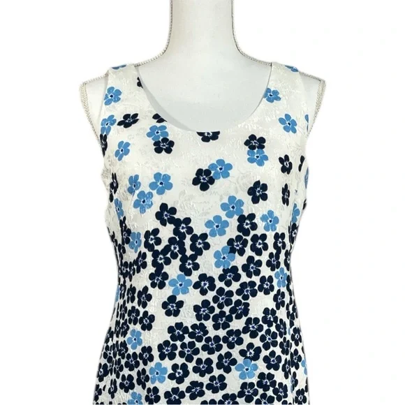 KARL LAGERFELD Floral and Polka Dot Print Dress Blue and White Scoopneck Size 6 - Picture 2 of 8